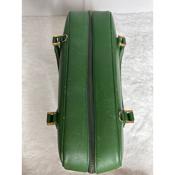 Vintage Retro Foxey Green leather bag 2 top handles zip around closure - Picture 6 of 13